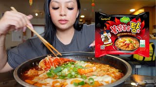 spicy cheesy noodles w lobster tail mukbang [upl. by Hijoung]