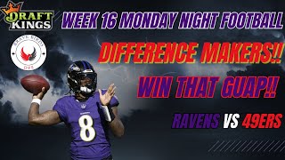 Ravens vs 49ers  Monday Night Football  DraftKings Showdown Difference Makers DFS Advice  Picks [upl. by Inaniel969]