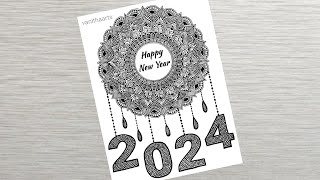 Happy New Year 2024 Mandala Art  How to draw mandala for beginners  New year drawing  Doodle art [upl. by Adiela545]