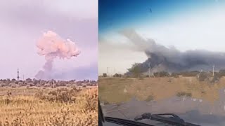 Russian Marinovka airfield is burning after an Ukrainian drone attack [upl. by Refotsirc]