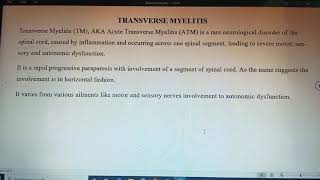 Transverse Myelitis in Hindi [upl. by Miyasawa]