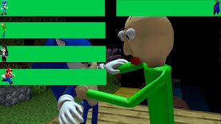 Craftastic Rainbow Friends Sonic Baldi Steve and Mario vs Blue with Healthbars [upl. by Nehr]