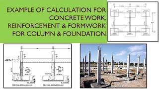 EXAMPLE OF CALCULATION FOR CONCRETE WORK REINFORCEMENT amp FORMWORK FOR COLUMN amp FOUNDATION [upl. by Yelkreb540]