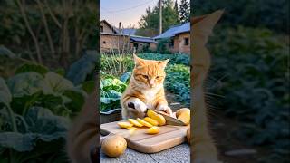 Cat cooking and enjoying potato chips Wow 😲😲😲 catlover shorts [upl. by Norty]