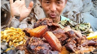 Smoked Pork with Axone Organic Mushroom Mezenga LeavesHokai Naga Vlog NEINDIA [upl. by Atiuqes]