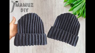 Folded Mens Beanie Hat Crochet  Folded Beanie Crochet Tutorial for Beginners  Beanie hat  Easy [upl. by Aikram]