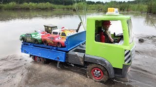 Truck crossing River with Disney Pixar Cars Toys Lightning Mcqueen and Friends [upl. by Allehcim]