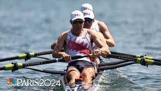 US mens four boat beats out Australia to advance to final  Paris Olympics  NBC Sports [upl. by Rebah732]