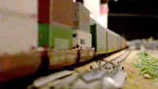 UP AC6000 Leads intermodal train on layout [upl. by Lebanna]