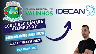 Concurso Câmara de Valinhos SP  Banca IDECAN Raciocínio Lógico  Tabela Verdade [upl. by Kate]