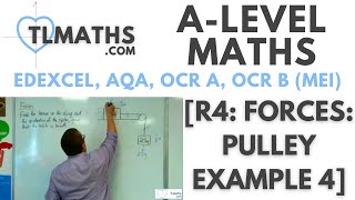 ALevel Maths R409 Forces Pulley Example 4 [upl. by Yecats492]