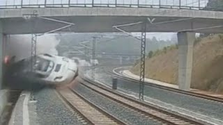 The moment of impact Terrifying CCTV of Spain train crash near Santiago de Compostela [upl. by Celene]