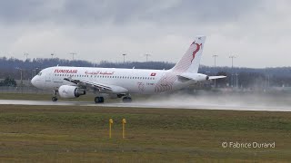 Tunisair A320 line up and take off 17R at Lyon St Exupéry LYSLFLL [upl. by Ytinirt]