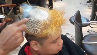 Tutorial Cara Mewarnai Rambut Cowok dari Warna Kuning ke Warna AbuAbu [upl. by Aonian]