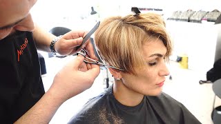 STACKED BLONDE PIXIE BOB CUT  AMAZING SHORT HAIRCUT [upl. by Takken74]