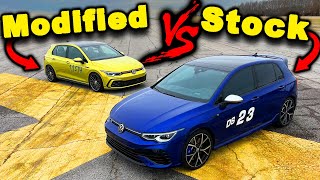 What is FASTER Modified MK8 GTI vs Stock Golf R [upl. by Galligan]