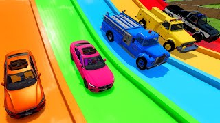 TRANSPORTING POLICE CARS AUDI AMBULANCE FIRE TRUCK COLORFUL CARS WITH TRAIN  FS 22 [upl. by Llerrej490]