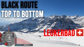 4K Skiing Leukerbad Black Route Top to Bottom via Flaschenhalde Wallis Switzerland GoPro HERO9 [upl. by Ennaillek]