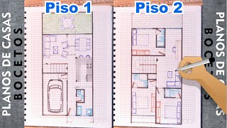 Dibuja Planos de Casas 25  Casa de 2 pisos o niveles Área de 6m x 12m [upl. by Sayles322]