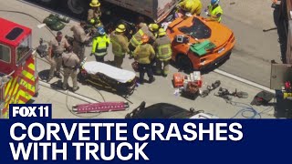 Corvette crashes into semitruck [upl. by Rafaello60]