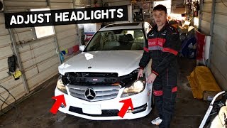 HOW TO ADJUST HEADLIGHTS ON MERCEDES W204 C250 C300 C350 C200 C220 C180 C280 [upl. by Redle]