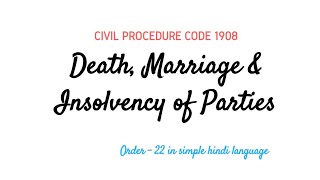 Death Marriage and Insolvency of party in CPC  Order 22 of Civil procedure code 1908 in Hindi [upl. by Arraic545]