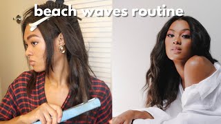 How to do Beach Waves with a Flat Iron  Beach Waves on Natural Hair [upl. by Arrac297]