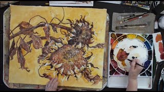 Dried Sunflowers  Watercolor Lesson with Karlyn Holman [upl. by Erreipnaej141]