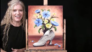 Learn How to Draw amp Paint quotBOOT BOUQUETquot with Acrylic Paint and Sip at Home  Still Life Art Lesson [upl. by Leavelle]