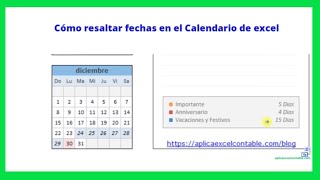 Como resaltar fechas en el calendario de excel [upl. by Meehsar]