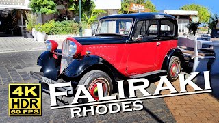 Faliraki Rhodes  Cars Motorbikes Restaurant Beach 4K 60fps HDR 💖 The best places 👀 Walking tour [upl. by Vlad]