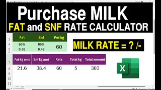 How to Purchase Milk Price and fat and Snf Rate Calculation in Excel [upl. by Arramahs]