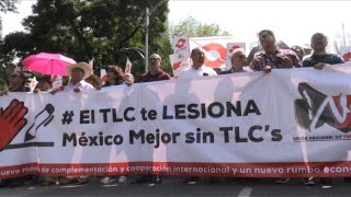 AntiNAFTA protest in Mexico as talks to revamp trade deal begin [upl. by Ereynihc]