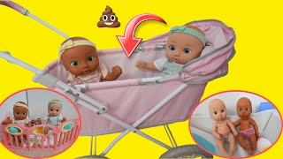 New Baby Doll twins Evening Routine feeding changing and new stroller [upl. by Knowles229]