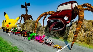 ALL MONSTERS Big amp Small Cars vs Downhill Madness with SIREN HEAD amp CAR EATER – BeamNGDrive [upl. by Lebar]