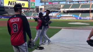 Ozzie Albies and Ronald Acuna goof around during Braves Team Batting Practice [upl. by Batsheva]