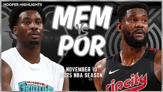 Memphis Grizzlies vs Portland Trail Blazers Full Game Highlights  Nov 10  2025 NBA Season [upl. by Adnilym]