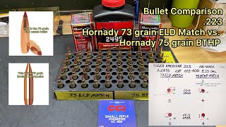 Bullet Comparison 223 Hornady 73 gr ELD Match vs Hornady 75 gr BTHP [upl. by Essam]