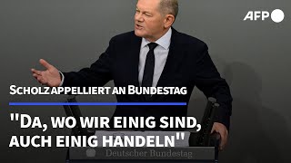 Scholz ruft Bundestag zu Unterstützung von Gesetzesvorhaben auf  AFP [upl. by Pardner13]