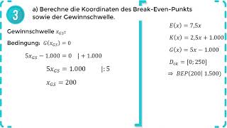 Lineare Funktionen  Erlöse Kosten amp Gewinn – Rechnen amp Interpretieren  Übung 3 [upl. by Durno]