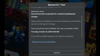 banned for 1 year on roblox [upl. by Noremac]