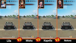 LILA VS MISHA VS KAPELLA VS NOTORA VEHICLE SPEED TEST FREE FIRE  GARENA FREE FIRE [upl. by Elwina]