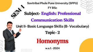 Homonyms  Basic Language Skills  Vocabulary  English  FYBSc  SPPU [upl. by Enyar]