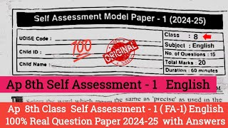 Ap 8th class Fa1 English question paper 2024 with answersAp 8th self assessment 1 English paper [upl. by Meave]