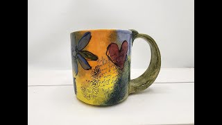 Watercolor Painting with Amaco Velvet Underglazes on Whimsical Doodle Style Mugs 011424 [upl. by Llibyc]