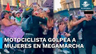 Detienen a motociclista por agredir a mujeres en la marcha del 8M [upl. by Rivy]