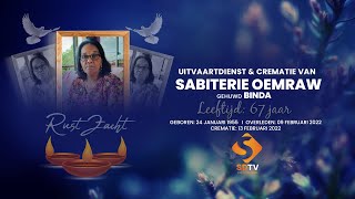 Livestream Uitvaartdienst amp Crematie van mw Sabitrie Binda  Oemraw [upl. by Follansbee]