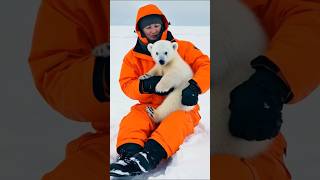 Found a baby polar bear cub in ocean☺️ animals shorts polarbear wildlife penguin [upl. by Ahsinotna231]