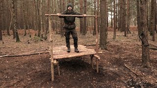 MAKING A RAISED SHACK SHELTER CAMP  Axe Saw Bushcraft SOLO BUILD [upl. by Trojan]