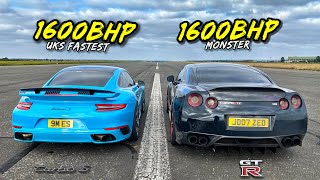 CLASH OF THE TITANS 1600BHP 911 TURBO S VS 1600BHP NISSAN GTR [upl. by Jaime]